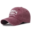 Vintage washed burgundy baseball cap featuring 3D embroidered Olympia athletic typography - Adjustable / Burgundy