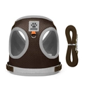Brown breathable mesh pet harness and leash set with reflective trim and logo plate - XS / 3rd Gen Upgrade Coffee