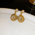 Vintage gold earrings with oval crystal, faux pearls and hollow diamond floral design - Gold Oval Faux Pearl Style (40#)