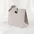Silver grey gift bag with lychee grain texture and elegant wide silk ribbon handles - 15.5*14.5*7.5cm / Cloud Grey
