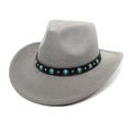 Vista dettagliata di un cappello da cowboy in lana grigia con fascia in turchese - M (56-58cm) / Grigio chiaro
