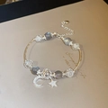 Silver bracelet with moon and star charms featuring grey labradorite and crystal beads - Grey Moonstone Star Moon Pendant Bracelet (54# Bracelet - Silver - StarMoon)