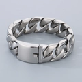 Polished silver 20mm Cuban link bracelet with rectangular clasp in durable titanium steel - Silver Sand-blasted (KB46709-D)