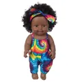 Lifelike 12-inch African baby doll in colorful tie-dye romper with matching headband - Colorful Tie-Dye