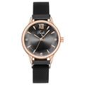 Elegant rose gold quartz watch with grey sunburst dial and black Milanese mesh strap - Black