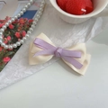 Elegant beige and purple bow hair claw clip in satin finish on white background - Creamy White Small Bow Duckbill Clip