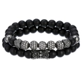 Ensemble de bracelets en perles noires mates avec couronne en zircone et boules micro-pavé - Noir