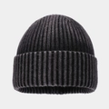 Detail of dark grey ribbed knit beanie showing thick vertical texture and warm fabric - One Size / Black