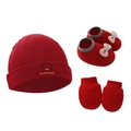 Three-piece red cotton knit set with cartoon hat, soft bow shoes, and anti-scratch mittens - Deep Red Bear - 3-Piece Set