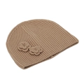 Japanese sweet knit beanie in khaki featuring 3D floral accents for autumn and winter - Khaki