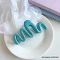 Morandi blue-green wavy hair claw clip in jelly texture for thick hair, 10.5cm size - Blue