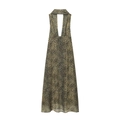 Fashionable leopard print halter maxi dress with deep V neck and sleeveless design - XS / As Shown