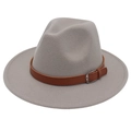 Classic mid-grey wool felt fedora hat with a stylish brown leather buckle belt band - Light Gray