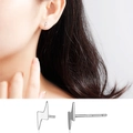Minimalist S999 sterling silver lightning bolt stud earrings with hallmark detail - Lightning Stud Earrings