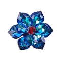 Elegant floral crystal brooch featuring vibrant blue petals and a striking red centerpiece - Single Maple Leaf Flower Decor / 45.5mm / Blue and Purple