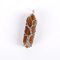 Detail of tiger eye hexagonal prism pendant wrapped in silver wire tree of life design - Without Chain (Approx 10*50mm) / Tiger's Eye