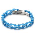 Bracelet chaîne de moto bicolore bleu et argent en acier inoxydable style industriel - Acier inoxydable / Style Bleu (KB80123-BD)