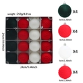 Set of 16 flocked Christmas tree balls in dark green and red with luxury silver hangings - Red Green White Mix