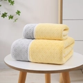 Yellow and grey coral fleece towel set with floral embossing on a white wooden stool - Towel (35*75cm) / Yellow & Gray Two-tone