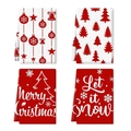 Set of 4 Christmas kitchen towels with red and white festive holiday patterns - Red and White Decorative Style (MJBT66-82) / 4 Pieces/Pack (40*60cm)