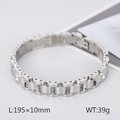 Polished silver titanium steel bracelet featuring watch band style links, 195mm length - Steel (KB179514-KFC)