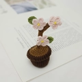Handmade crochet cherry blossom potted plant with pink petals and brown pot - Plum Blossom Pot