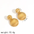 18k gold plated stainless steel ribbed hemisphere drop earrings for women, 10.4g weight - Gold (TE60037-G)