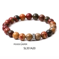Picasso Jasper beaded bracelet with silver textured spacer bead on white background - SL351A20 Picasso Jasper Bracelet