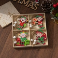 Set of 4 Christmas wooden elf pendants with red and green colors in a wooden storage box - 221019 Elf-A (12pcs/box)