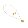 Elegante set di gioielli dorati con ciondolo a cuore traforato e orecchini a lobo - Set Collana e Orecchini a Cuore d'Oro