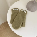 Winter faux mink fur mittens in green with handmade woven label for women - Fruit Green