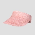 Detaillierte Nahaufnahme des pinkfarbenen Weizenstroh-Sonnenvisiers mit gezacktem Webmuster - Einheitsgröße / Rosa