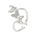 Elegant silver butterfly wrap ring featuring a center pavé zircon and polished wings - Silver Butterfly Style (M-726)