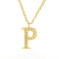 Elegant gold-tone necklace featuring a diamond-encrusted letter P pendant for women - Letter P / Gold