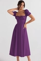 Detail of square neckline with drawstring and puff sleeves on floral purple summer dress - S / Pure Purple