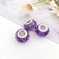 Three purple faceted resin beads with silver metal core rings for jewelry making - Purple