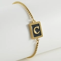 Adjustable gold stainless steel box chain bracelet featuring a black enamel letter C charm - Letter C