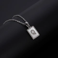 Silver square shell necklace with capital letter Q pendant on minimalist steel chain - Silver Letter Q