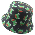 Reversible bucket hat in black featuring all-over green cartoon frog print pattern - 58cm / All-over Frog Print