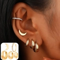Coffret de 5 boucles d'oreilles dorées avec clou lune, strass blancs et anneaux - Ensemble de 5 Pièces Boucles d'Oreilles Mini Goutte Or (4622)