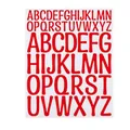 Detail showing 1 and 2-inch waterproof red vinyl letter stickers with size measurements - 22*27.5cm / Red