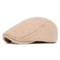 Casquette plate classique en tweed beige avec texture tissée pour l'automne-hiver - Réglable / Beige