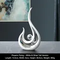 Modern abstract Phoenix sculpture in silver and white finish for luxury home decor - Phoenix Flight - White Silver High