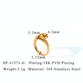 Detailed view of 18K gold plated 304 stainless steel droplet ring showing exact dimensions - Adjustable Open / Gold - Fluid Line - G1573