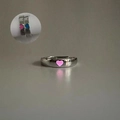 Adjustable silver heart ring with glowing pink inlay for couples and women - Adjustable Open / Heart / Pink