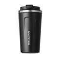 Insulated black matte coffee mug with silver stainless steel rim and vertical logo - 510ml / Plain Style / Black
