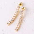 Elegant gold-plated long drop earrings featuring square-cut cubic zirconia crystals - Gold Earrings