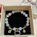 White cat eye bead bracelet with Hello Kitty pendant and heart charm in a gift box - S016-kt Cat Imitation Cat's Eye Stone Bracelet Sz167