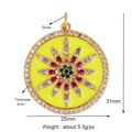 Celestial sun charm pendant with yellow enamel and colorful zircons, 25mm diameter - Yellow Sun Starburst