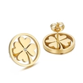 Golden clover earrings with hollow circular frame and center clear zircon stud - Four-Leaf Clover Hollow Circle Style (KE50978-K)